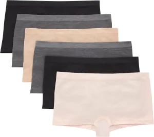 Hanes Tween Girls Underwear, Seamless Girls Panties, Boyshort & Hipster, Assorted Colors, 6-Pack