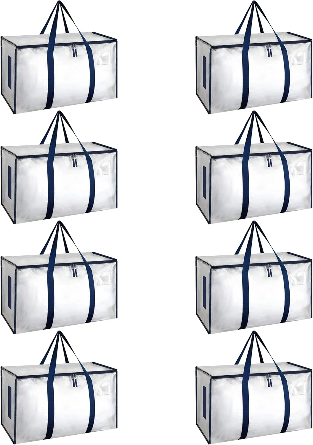 HealSmart 8 Pack Large Moving Bags with Zippers & Handles, Moving Supplies with lids, Heavy Duty Totes for Space Saving, Fold Flat, Moving and Storing, Clear