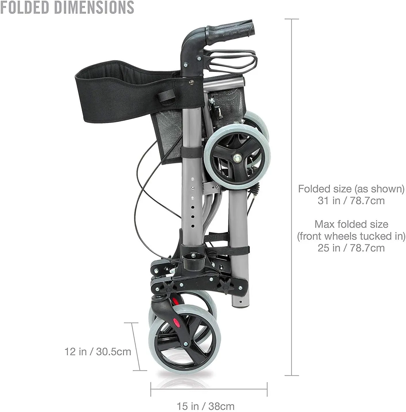 HealthSmart Walker Rollator with Seat and Backrest, Adjustable Handle Height, FSA HSA Eligible, Removable Storage Bag and a Durable Lightweight Frame That Folds While Supporting up to 300 pounds