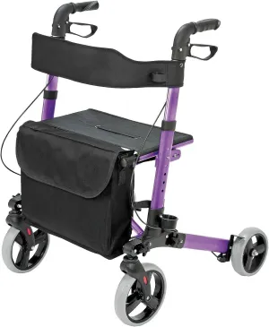 HealthSmart Walker Rollator with Seat and Backrest, FSA HSA Eligible, Adjustable Handle Height, Storage Bag and a Durable Lightweight Frame That Easily Folds While Supporting up to 300 pounds