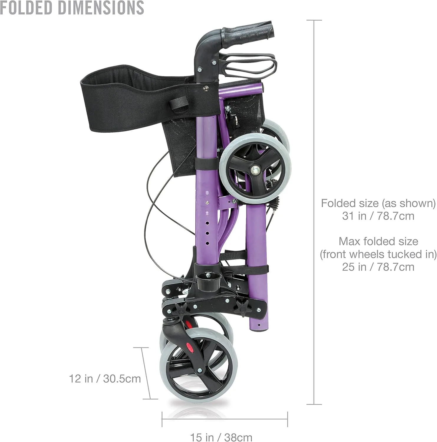 HealthSmart Walker Rollator with Seat and Backrest, FSA HSA Eligible, Adjustable Handle Height, Storage Bag and a Durable Lightweight Frame That Easily Folds While Supporting up to 300 pounds
