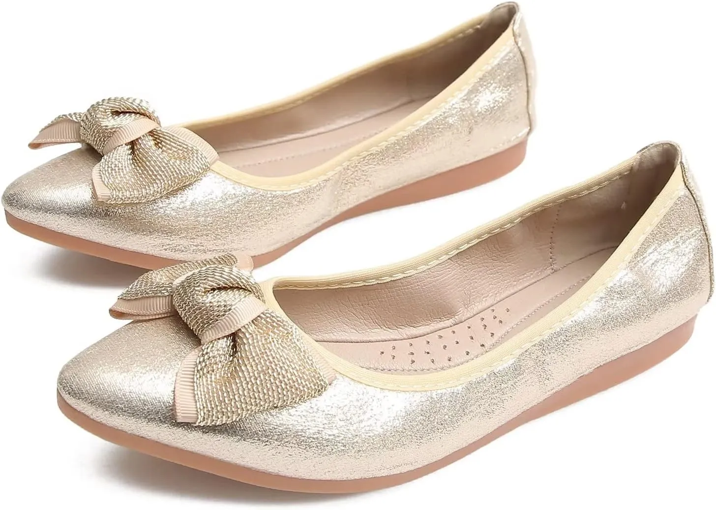 Hee grand Women Foldable Ballet Flats Bling Rhinestones Soft Leather Pointy Toe Flats Sparkle Wedding Dress Shoes Comfort Slip on Loafers Big Size