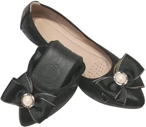 Hee grand Women Foldable Ballet Flats Bling Rhinestones Soft Leather Pointy Toe Flats Sparkle Wedding Dress Shoes Comfort Slip on Loafers Big Size