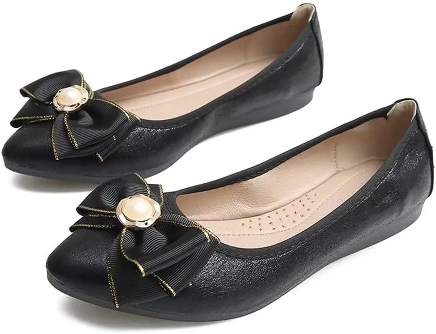 Hee grand Women Foldable Ballet Flats Bling Rhinestones Soft Leather Pointy Toe Flats Sparkle Wedding Dress Shoes Comfort Slip on Loafers Big Size