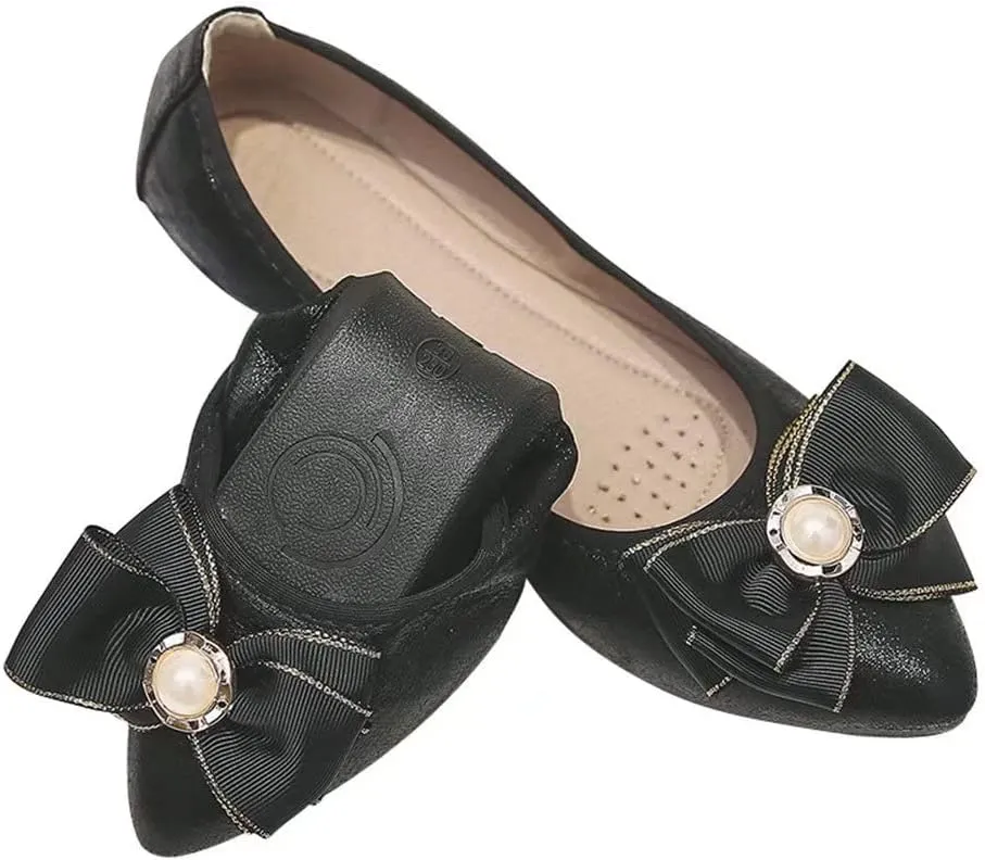 Hee grand Women Foldable Ballet Flats Bling Rhinestones Soft Leather Pointy Toe Flats Sparkle Wedding Dress Shoes Comfort Slip on Loafers Big Size