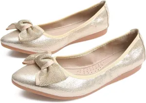 Hee grand Women Foldable Ballet Flats Bling Rhinestones Soft Leather Pointy Toe Flats Sparkle Wedding Dress Shoes Comfort Slip on Loafers Big Size