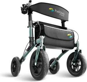 Helavo All Terrain Walker Rollator with 12” Pneumatic Tires – Foldable Outdoor Walkers for Seniors with Seat, Lightweight & Adjustable Height, Shock-Absorbing for Comfort on Any Surface