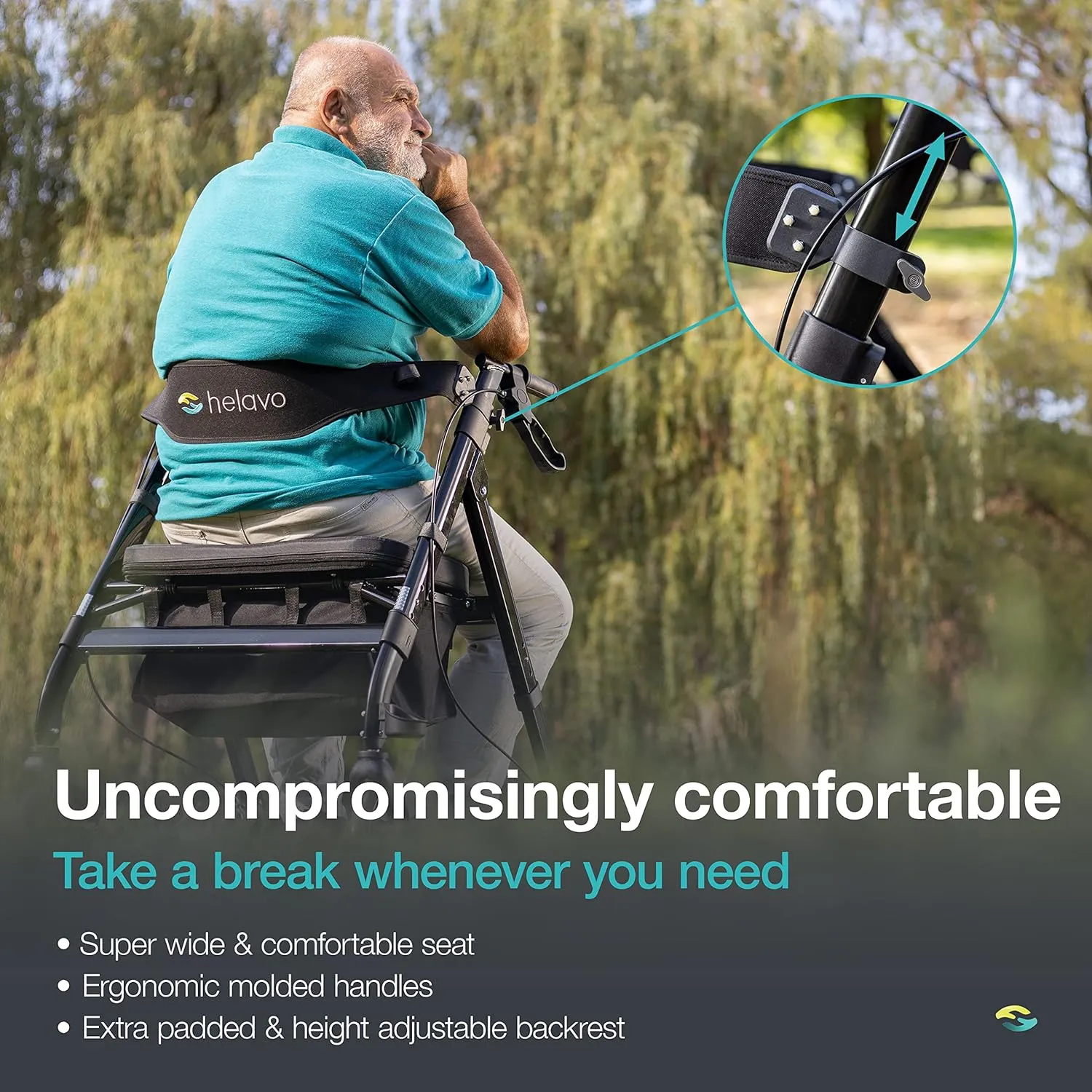 Helavo Bariatric Walker with Large, Height-Adjustable Seat, 500 lbs Weight Capacity, All Terrain 8-inch Wheels, 28-inch Wide - Extra Wide Heavy Duty Rollator for Seniors