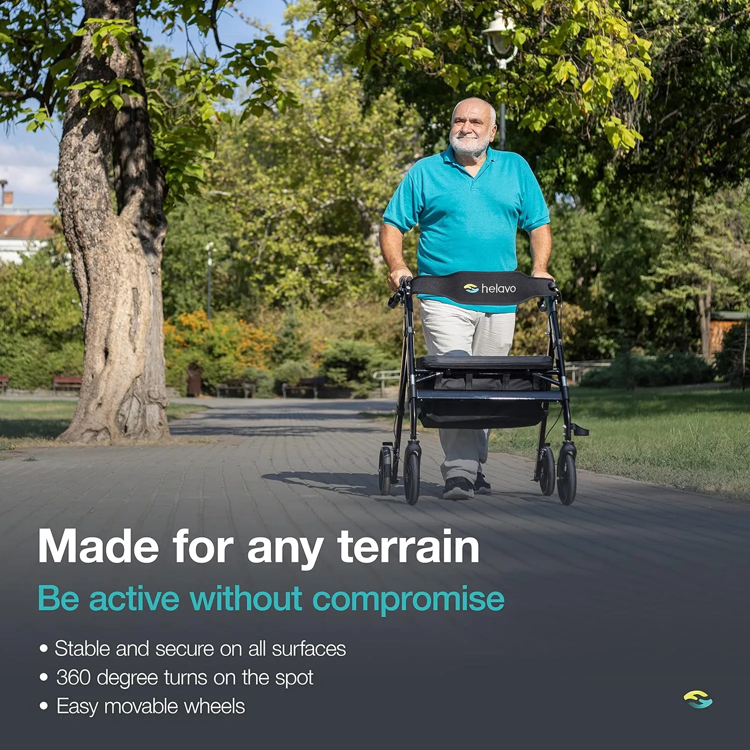 Helavo Bariatric Walker with Large, Height-Adjustable Seat, 500 lbs Weight Capacity, All Terrain 8-inch Wheels, 28-inch Wide - Extra Wide Heavy Duty Rollator for Seniors
