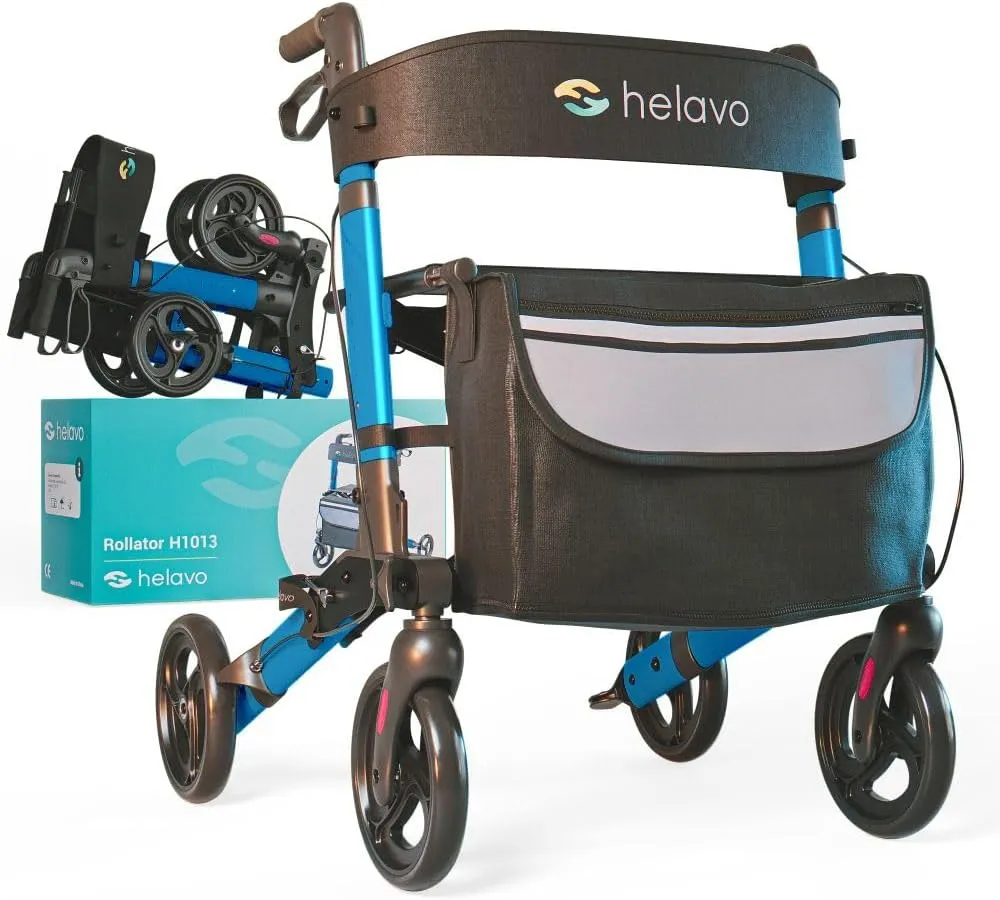 Helavo Foldable Rollator with Seat - Lightweight Aluminum Rolling Walker for Seniors and Adults