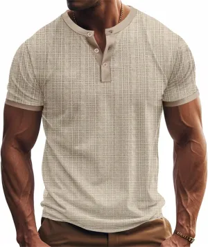 Henley Shirts for Men Short Sleeve Casual Summer Muscle Basic Pocket Printed T-Shirts Big and Tall Fashion Oversized Shirt
