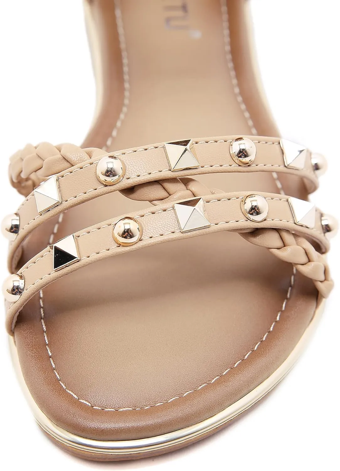 HNGHOU Women's Travel Flat Sandals Summer Casual Rhinestone Roman Flat Sandals Summer Shoes
