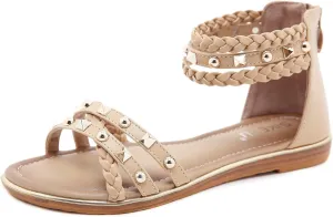 HNGHOU Women's Travel Flat Sandals Summer Casual Rhinestone Roman Flat Sandals Summer Shoes