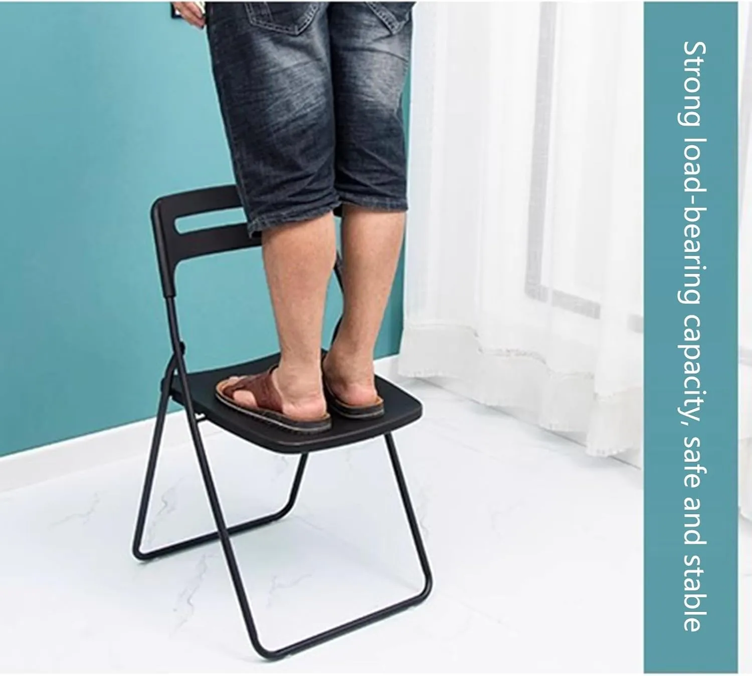 Home Outdoor Dining air Folding air Stool Plastic Portable backrest air(Blu)