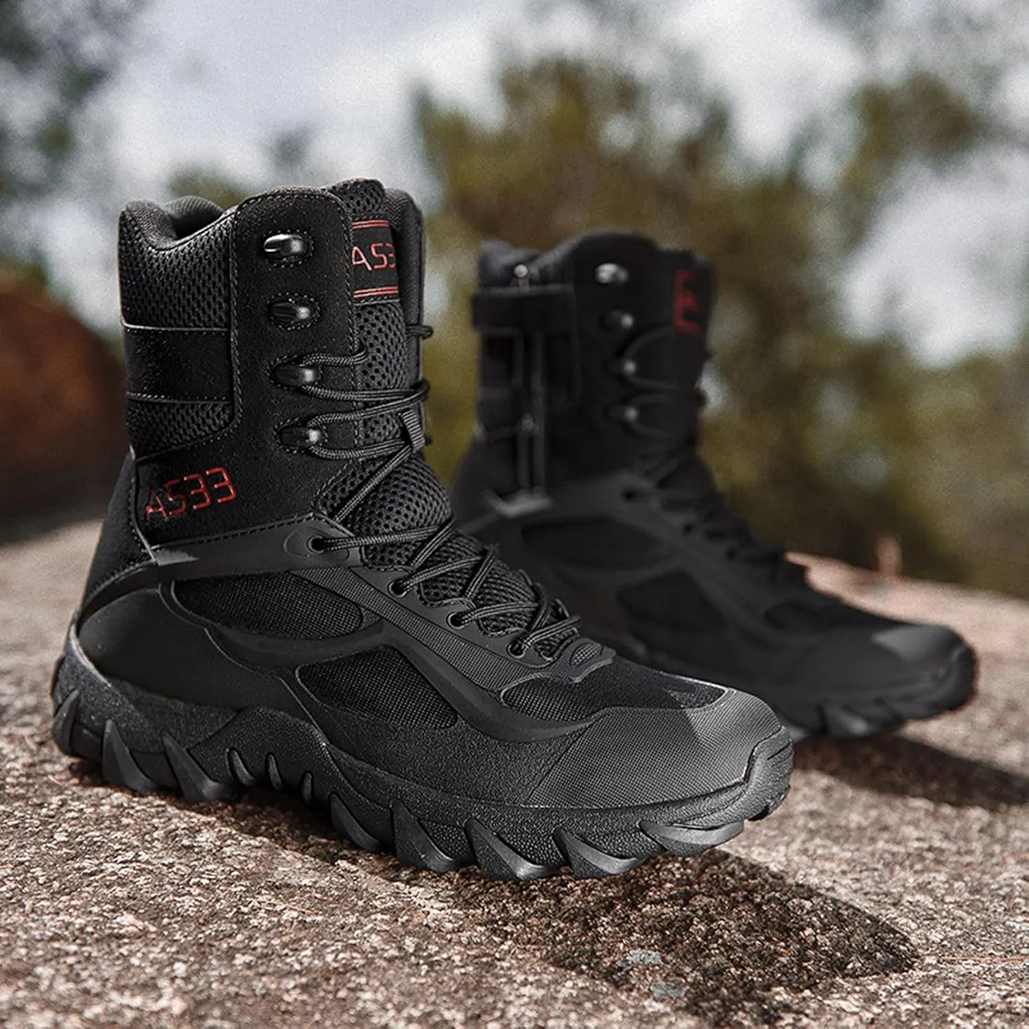 hongrenamz Men's Hiking Boots Waterproof High Top Outdoor Walking Lace Up Anti-Slip Breathable Ankle Boots Casual Camping Trekking Shoes Black-EU44/US10