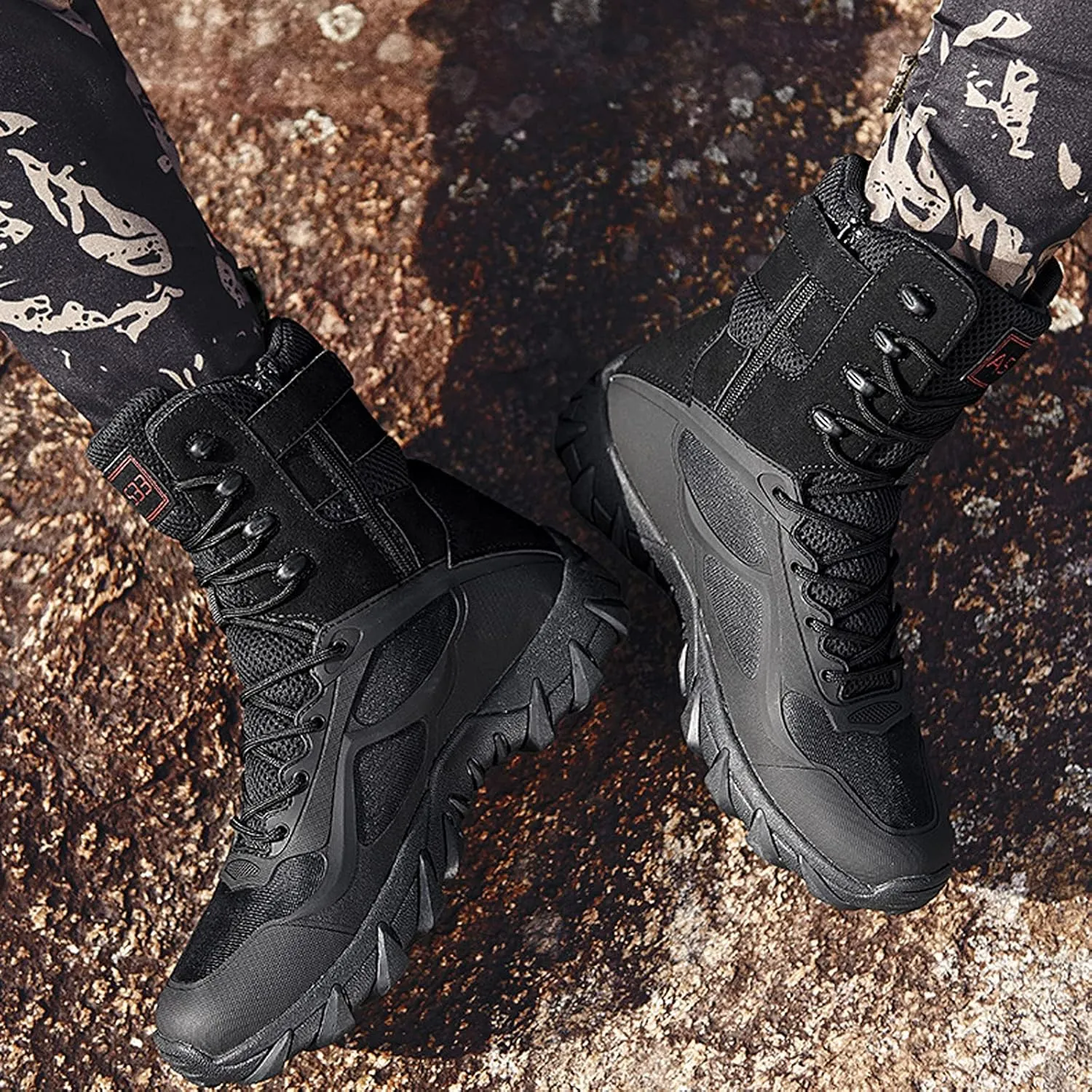 hongrenamz Men's Hiking Boots Waterproof High Top Outdoor Walking Lace Up Anti-Slip Breathable Ankle Boots Casual Camping Trekking Shoes Black-EU44/US10