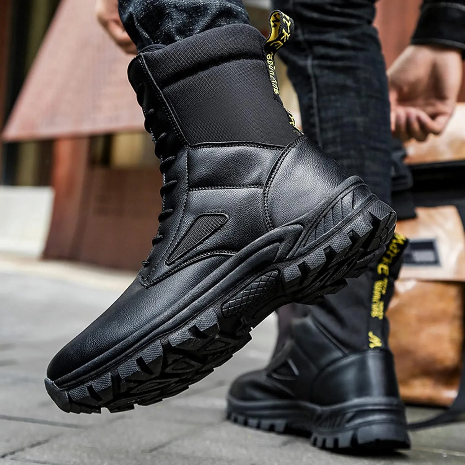 hongrenamz Walking Boots Men's Camping Waterproof High Top Non-Slip Trekking Trail Outdoor Shoes for Adults Black-EU40/US7.5
