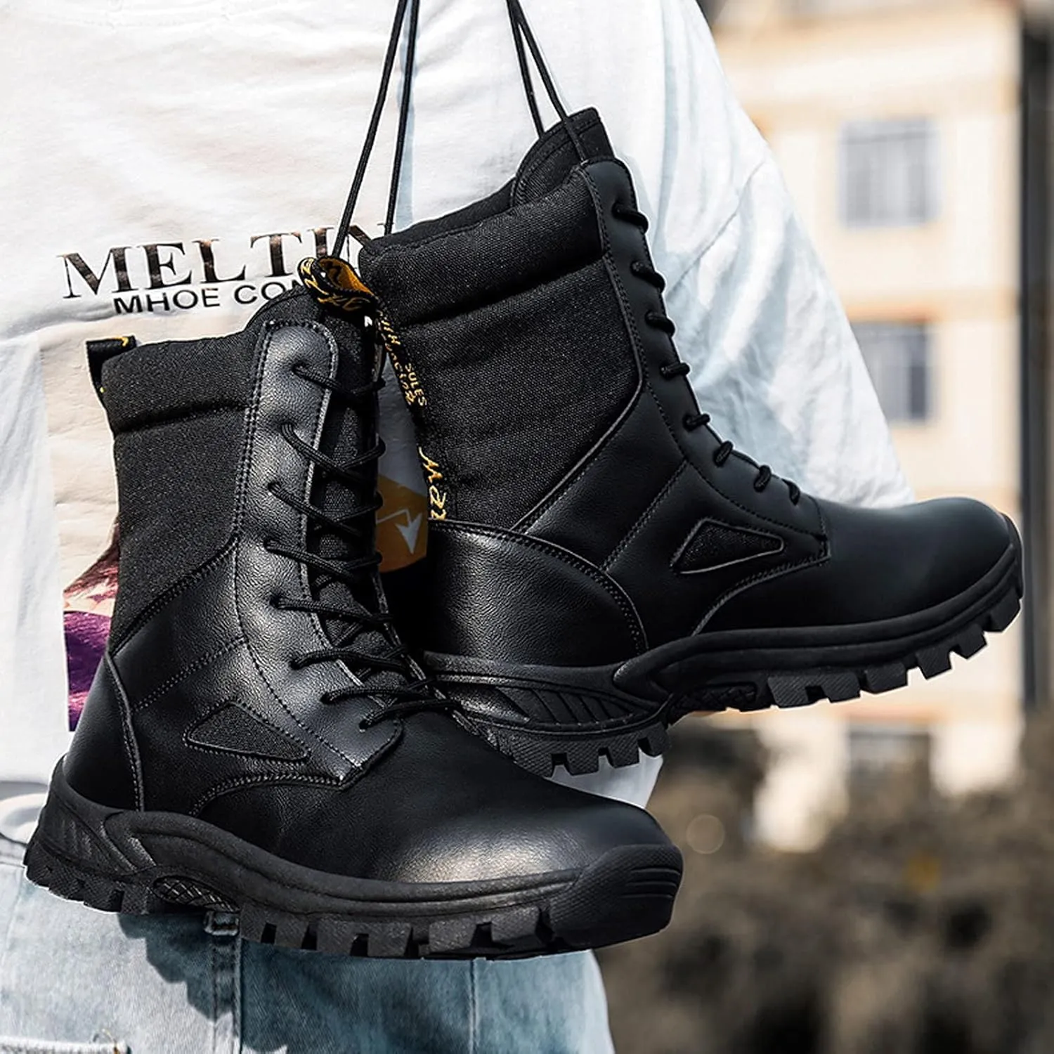 hongrenamz Walking Boots Men's Camping Waterproof High Top Non-Slip Trekking Trail Outdoor Shoes for Adults Black-EU40/US7.5