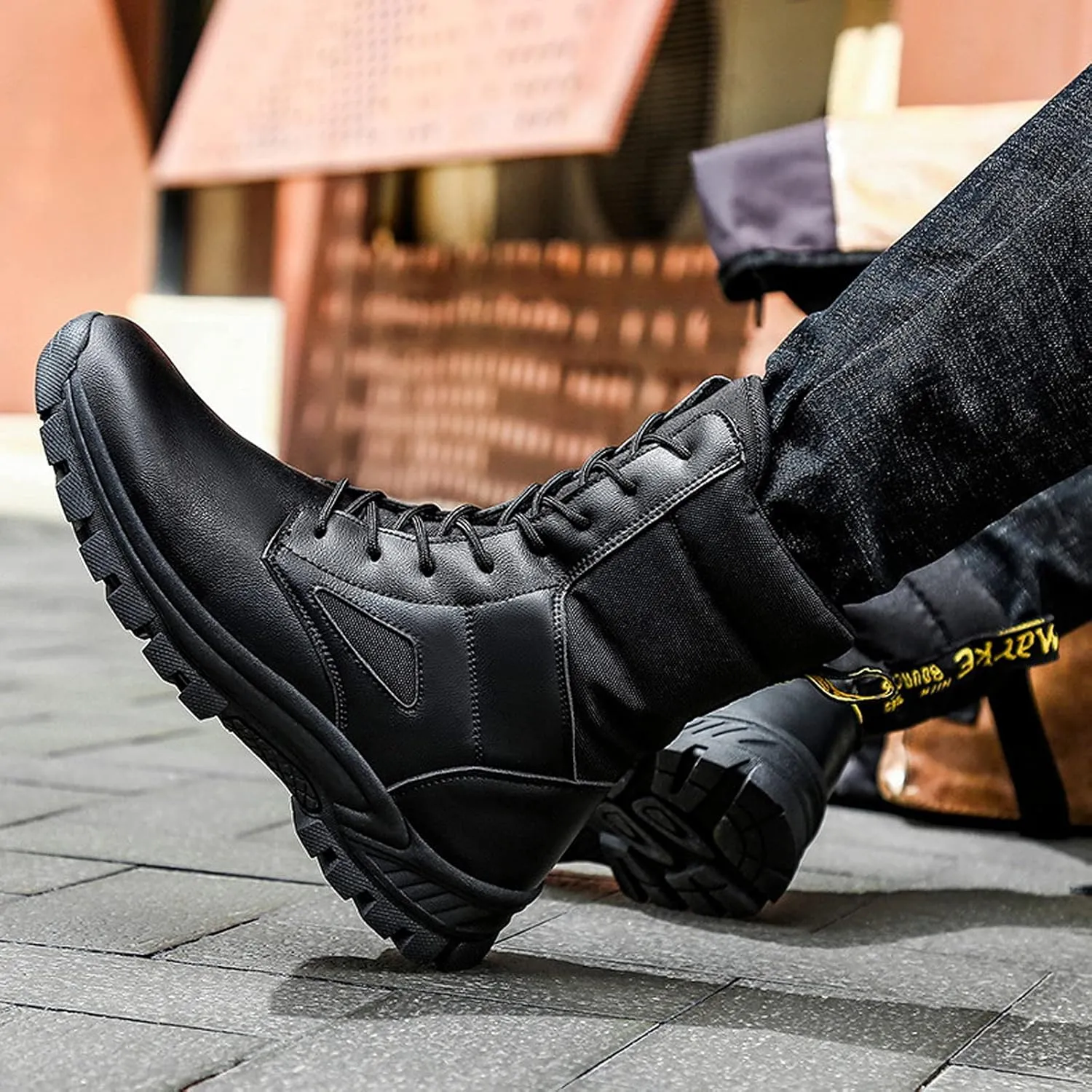 hongrenamz Walking Boots Men's Camping Waterproof High Top Non-Slip Trekking Trail Outdoor Shoes for Adults Black-EU40/US7.5
