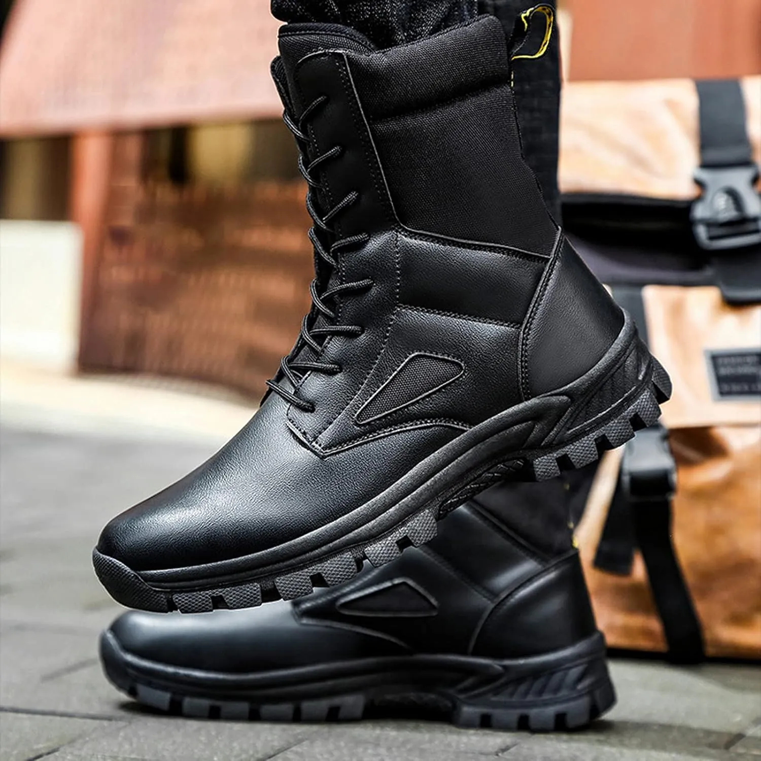hongrenamz Walking Boots Men's Camping Waterproof High Top Non-Slip Trekking Trail Outdoor Shoes for Adults Black-EU40/US7.5