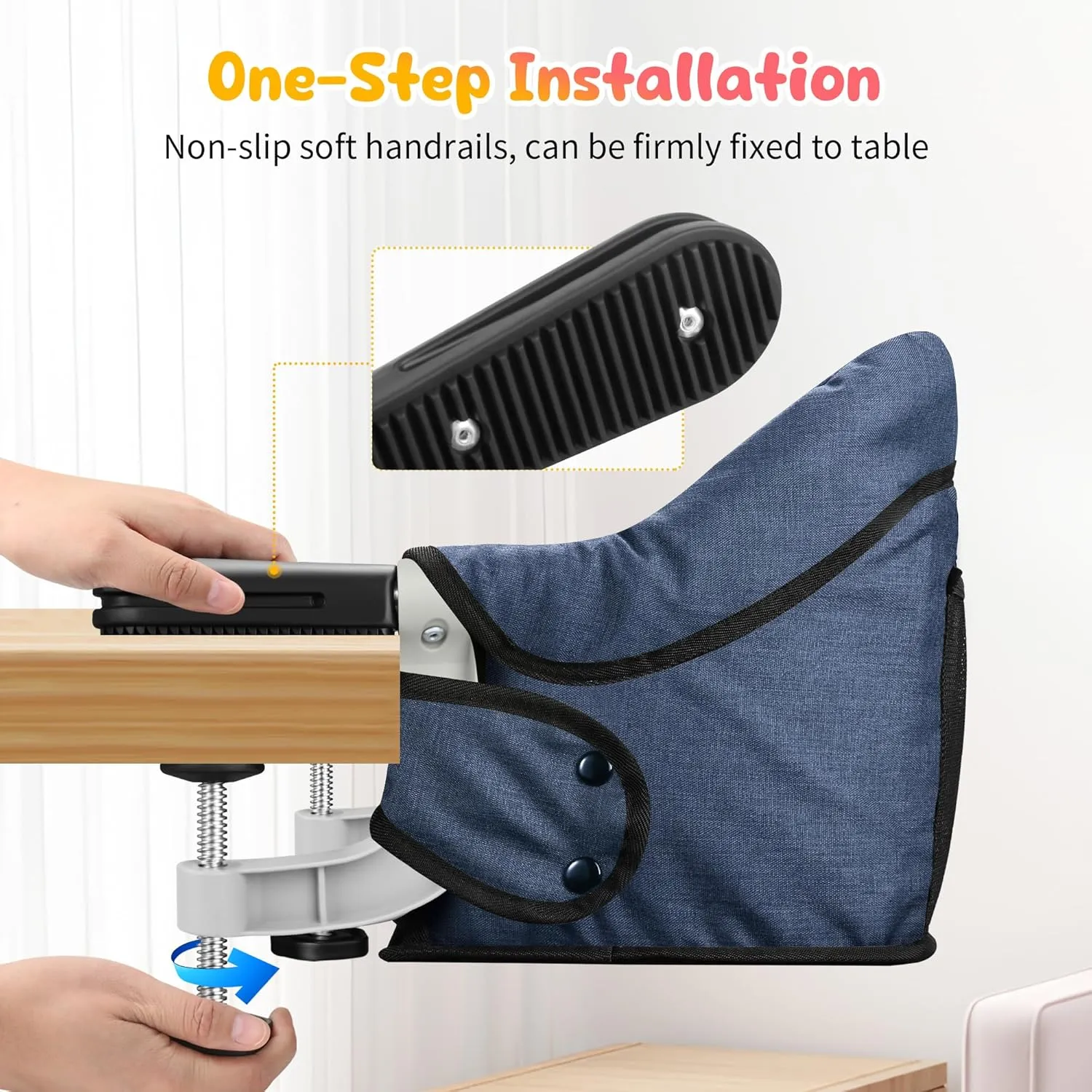 Hook On Chair, Clip on High Chair, Fold-Flat Storage Portable Baby Feeding Seat, High Load Design, Attach to Fast Table Chair Removable Seat for Home and Travel(Navy Blue)