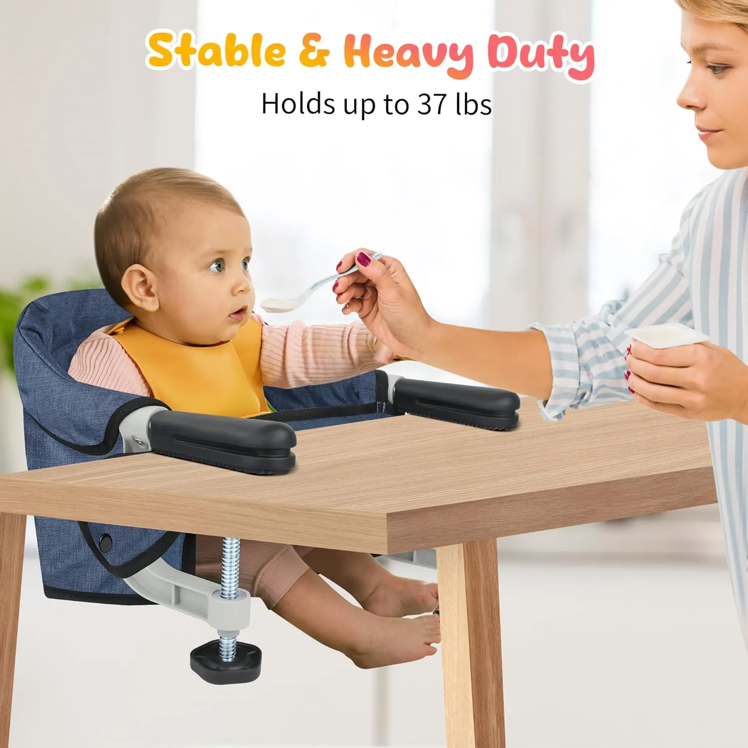 Hook On Chair, Clip on High Chair, Fold-Flat Storage Portable Baby Feeding Seat, High Load Design, Attach to Fast Table Chair Removable Seat for Home and Travel(Navy Blue)