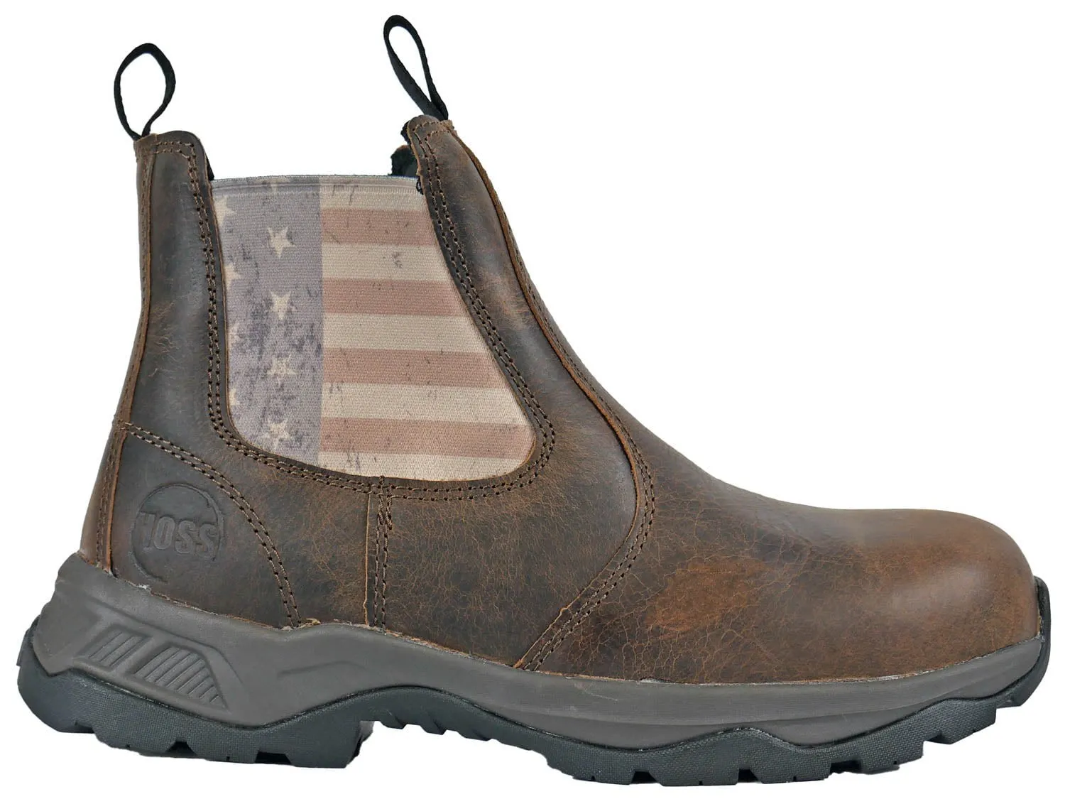 Hoss Boots Mens Old Glory Distressed Brown Leather Work Boots