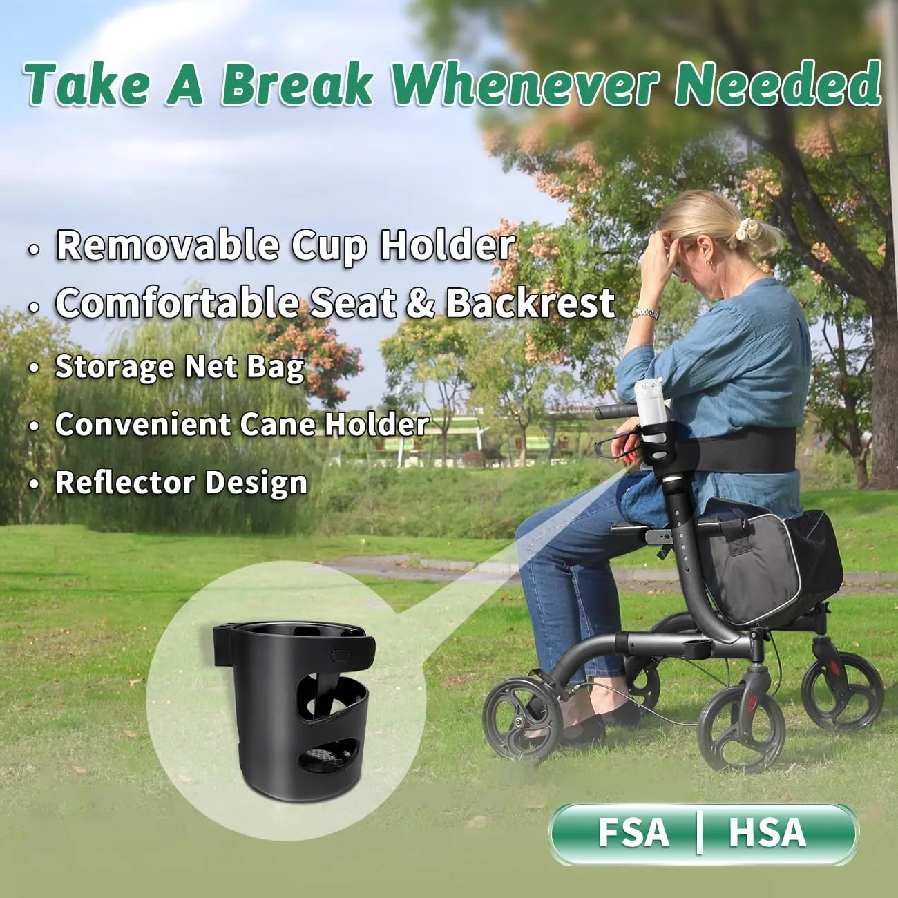 HSA/FSA Eligible Rollator Walker with Seat, Rolling Walkers for Seniors with Cup Holder, Foldable Lightweight Rolling Walker with Seat & Brakes, Folding Adult Walker with Seat & Wheel by OOSOFITT