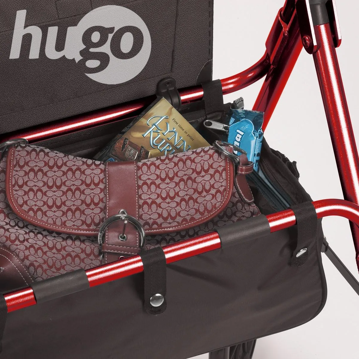 Hugo Mobility 700-961 Foldable Rollator Walker with Seat and Saddle Bag, Red