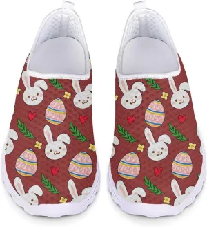 HUIACONG Easter Rabbit Eggs Women Sneakers Slip on Walking Shoes Leaves Floral Heart Teen Footwear Size 8 Lightweight Tennis Shoes Outdoor Yoga Dance Running Trainer