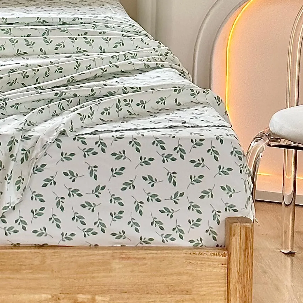 HYPREST Green Leaf Sheets King, Deep Pocket Sheets, 1800 Thread Count Leaf Bed Sheets Soft Breathable Cute Aesthetic Shabby Chic Bed Sheets, Oeko-Tex Certificated- Up to 18 Inch