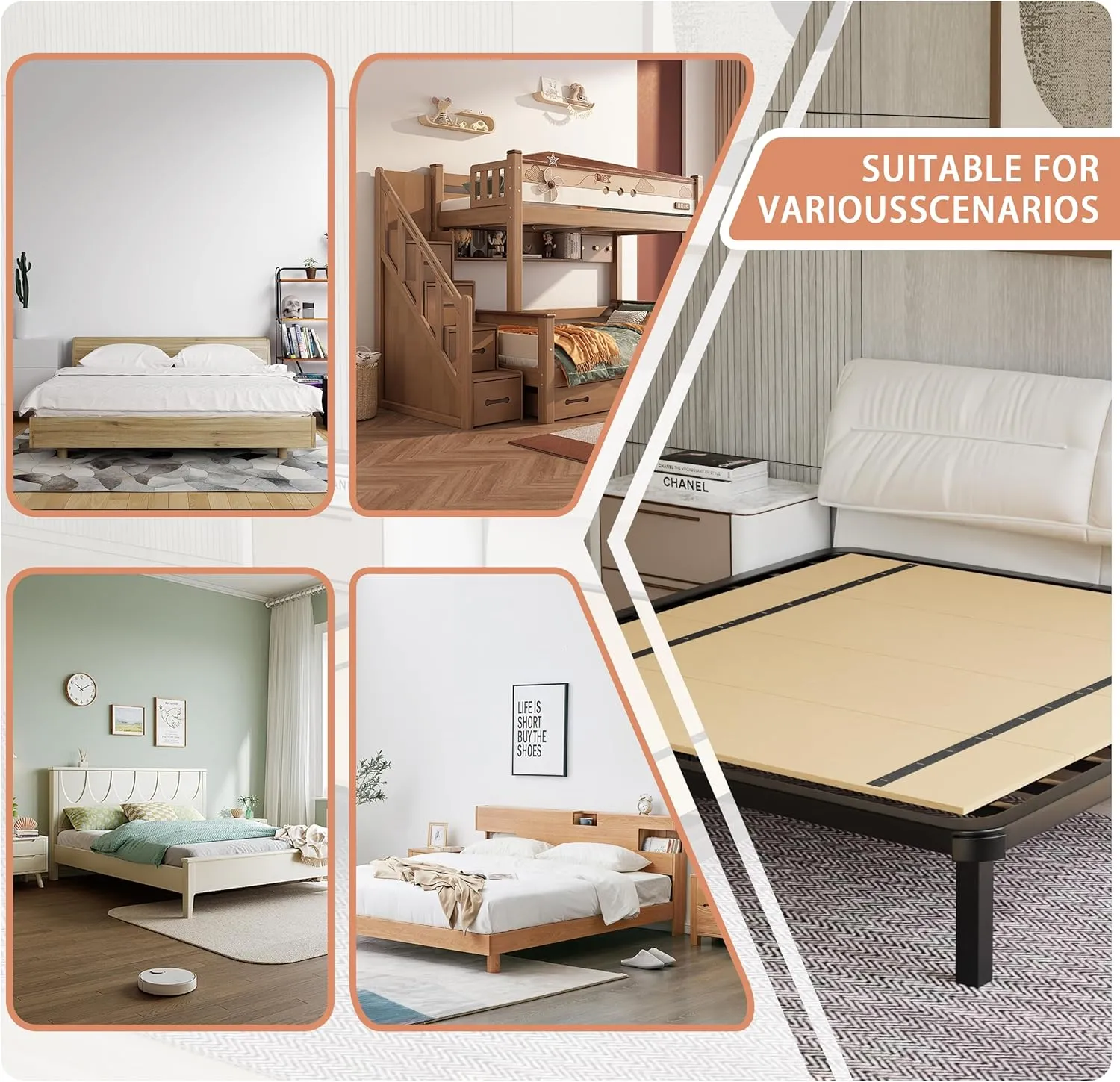 Imperius Foldable Box Spring, Bunkie Board, Bed Support Slats,Twin 38x74