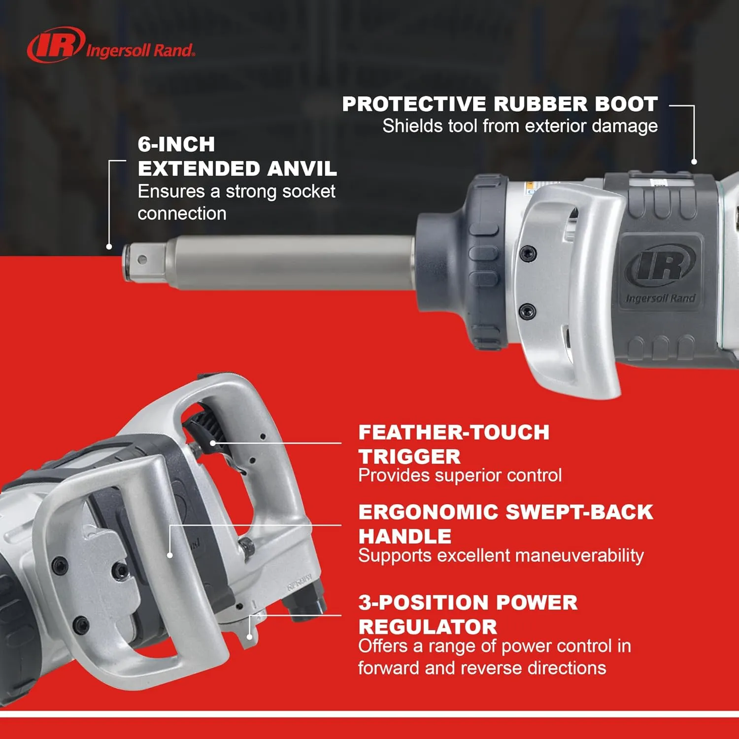 Ingersoll Rand 285B-6 1-Inch Cordless Pneumatic Impact Wrench with 6-Inch Extended Anvil and 2 Handles