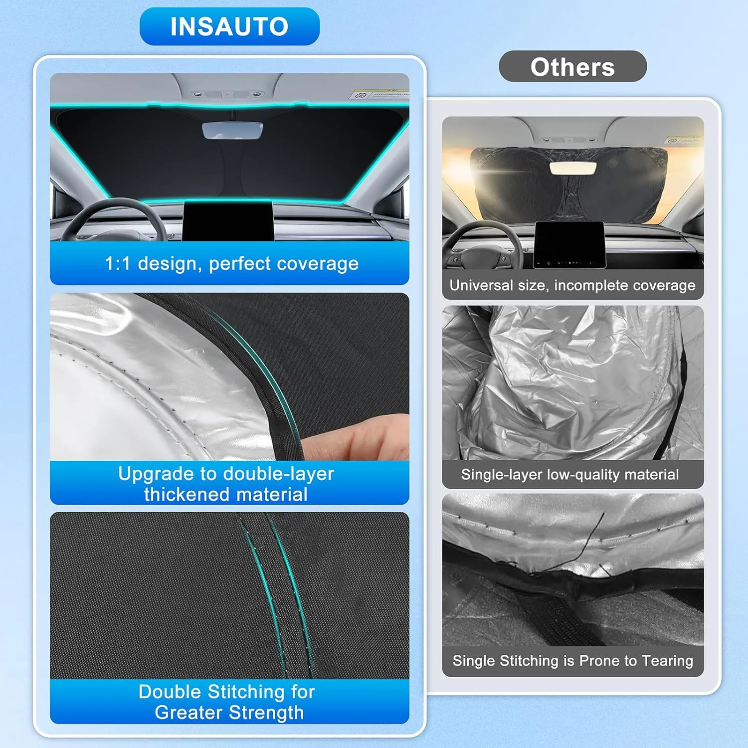 INSAUTO Foldable Windshield Sun Shade for Ford Explorer 2020-2025, Heat & UV Protection Car Sunshade with Storage Bag, Keep Interior Cool & Easy Installation