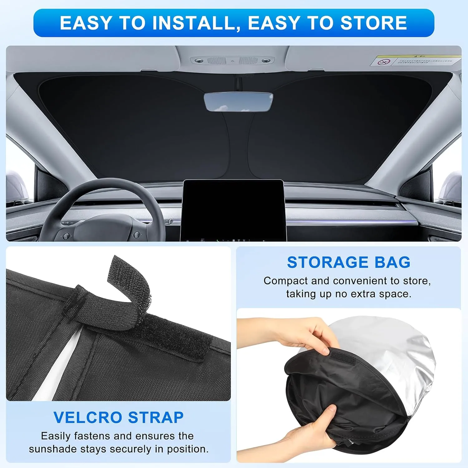 INSAUTO Foldable Windshield Sun Shade for Ford Explorer 2020-2025, Heat & UV Protection Car Sunshade with Storage Bag, Keep Interior Cool & Easy Installation