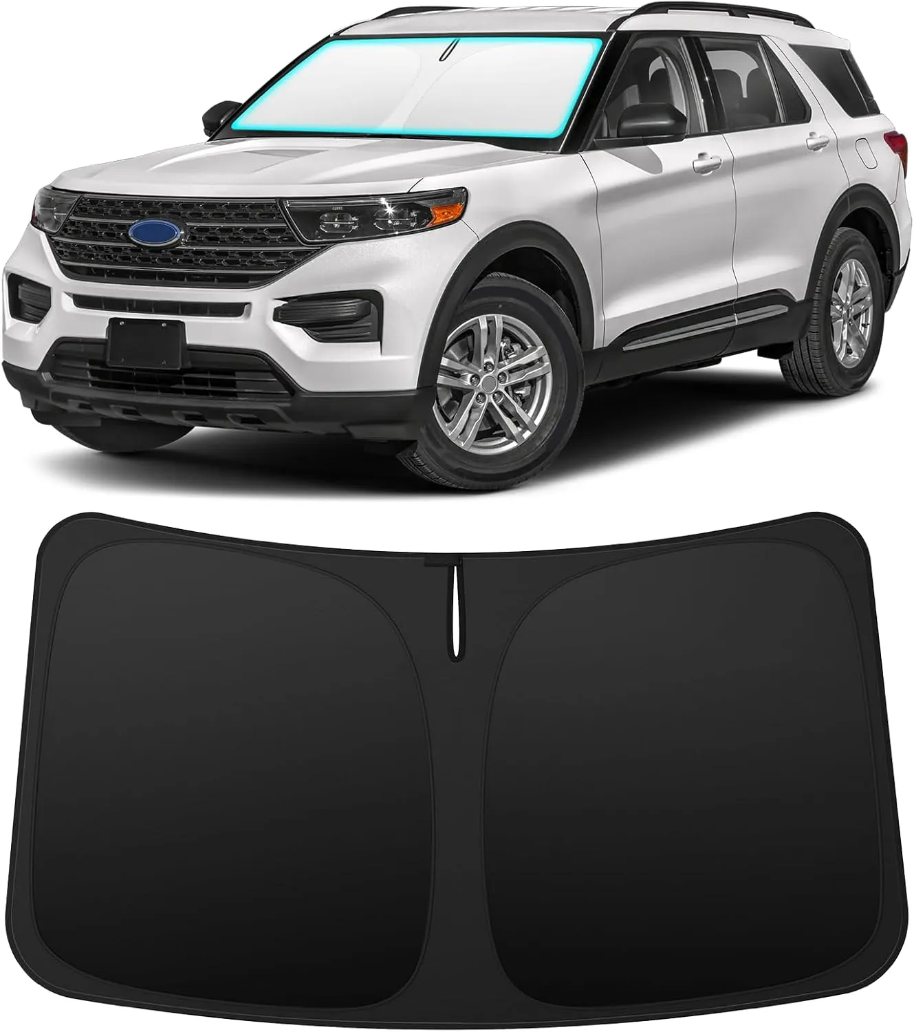 INSAUTO Foldable Windshield Sun Shade for Ford Explorer 2020-2025, Heat & UV Protection Car Sunshade with Storage Bag, Keep Interior Cool & Easy Installation