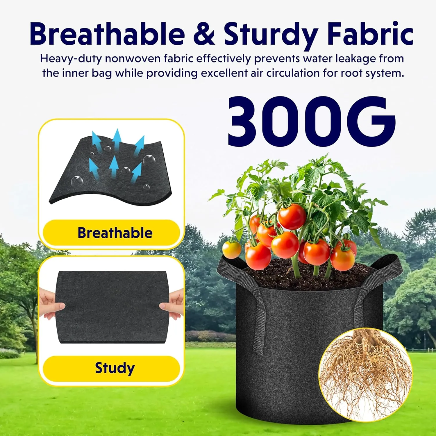 iPower 5-Pack 20 Gallon Plant Grow Bags Thickened Nonwoven Aeration Fabric Pots Heavy Duty Durable Container, Strap Handles for Garden, Black New