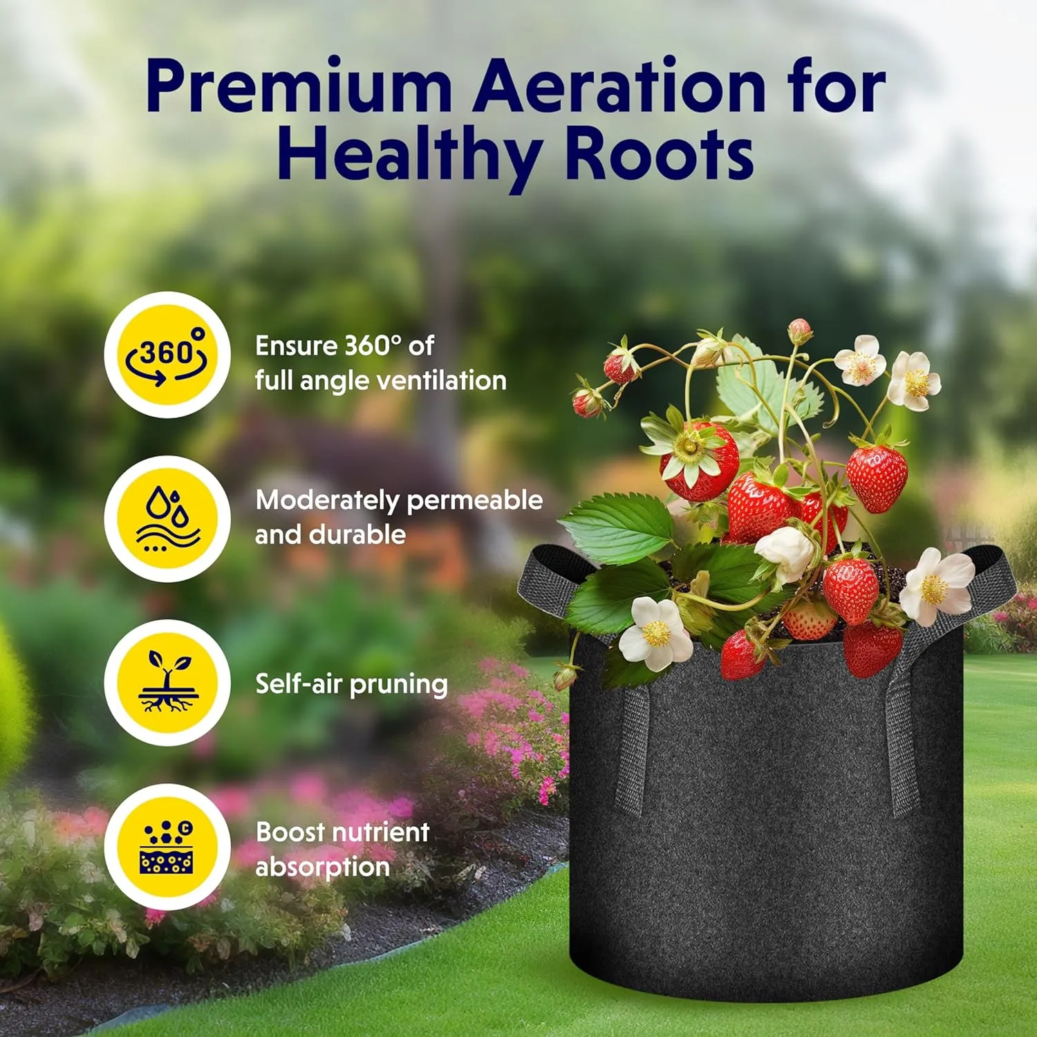 iPower 5-Pack 20 Gallon Plant Grow Bags Thickened Nonwoven Aeration Fabric Pots Heavy Duty Durable Container, Strap Handles for Garden, Black New