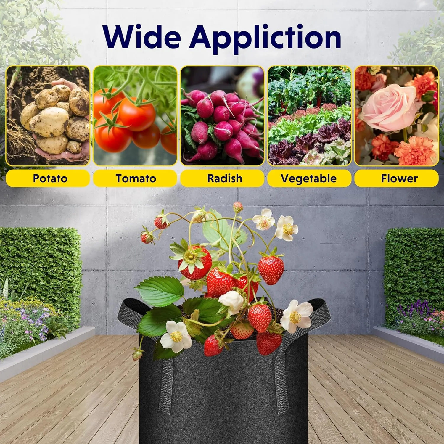 iPower 5-Pack 20 Gallon Plant Grow Bags Thickened Nonwoven Aeration Fabric Pots Heavy Duty Durable Container, Strap Handles for Garden, Black New
