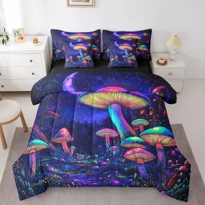 jejeloiu Cute Mushroom Comforter Set with Sheets Twin Size Kids Cartoon Mushrooms 7 Pieces Bedding Set for Boys Girls Teens Kawaii Fungus Decor Bed in a Bag Breathable Starry Night Sky Bedroom Decor
