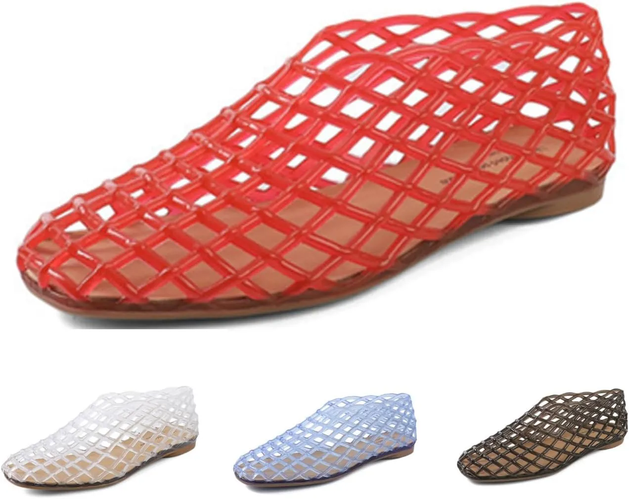 Jelly Mesh Ballet Flats for Women Jelly Shoes Women 2025 Newly Adult Clear Hollow Jelly Flat Sandals Lightweight Breathable Summer Beach Ballerina