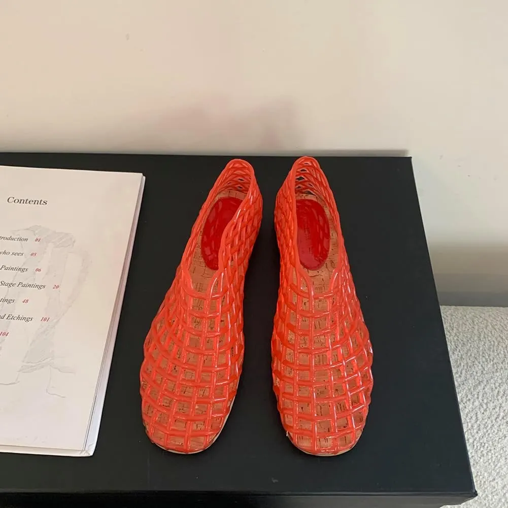 Jelly Mesh Ballet Flats for Women Jelly Shoes Women 2025 Newly Adult Clear Hollow Jelly Flat Sandals Lightweight Breathable Summer Beach Ballerina