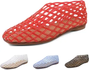 Jelly Mesh Ballet Flats for Women Jelly Shoes Women 2025 Newly Adult Clear Hollow Jelly Flat Sandals Lightweight Breathable Summer Beach Ballerina