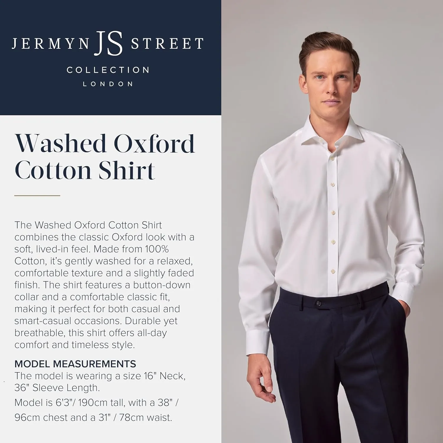 Jermyn Street Collection by Hawes and Curtis - Men’s White Oxford Dress Shirt – 100% Cotton, Classic Fit Oxford Shirt