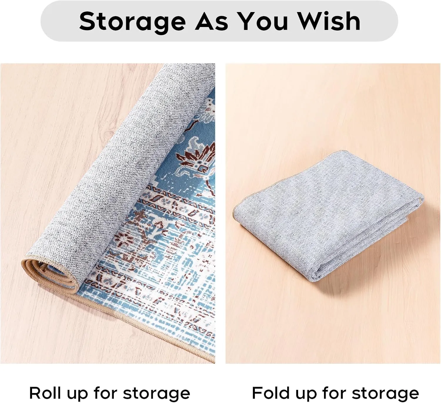 JML Machine Washable 5x7ft Area Rug,Foldable Vintage Living Room Area Rug,Low Pile Non-Slip Rug Retro Bohemian Style Rug for Bedroom Living Room Dining Room,Light Blue