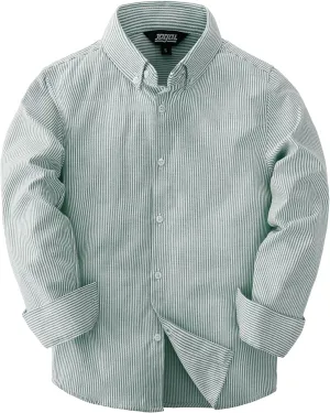 JOGAL Boys Long Sleeve Oxford Dress Shirts Casual Button Down Shirts Striped Tops for 6-14 Years