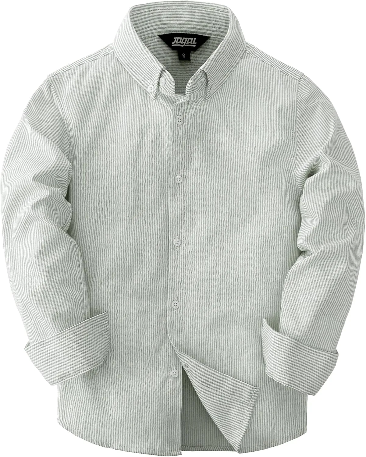 JOGAL Boys Long Sleeve Oxford Dress Shirts Casual Button Down Shirts Striped Tops for 6-14 Years