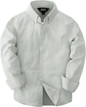 JOGAL Boys Long Sleeve Oxford Dress Shirts Casual Button Down Shirts Striped Tops for 6-14 Years