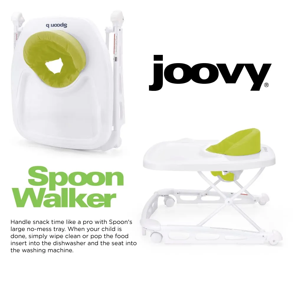 Joovy Spoon Baby Walker & Activity Center Featuring Three Adjustable Heights, Extra-Large Tray, and 30 lb Weight Capacity - JPMA Safety Certified, Greenie
