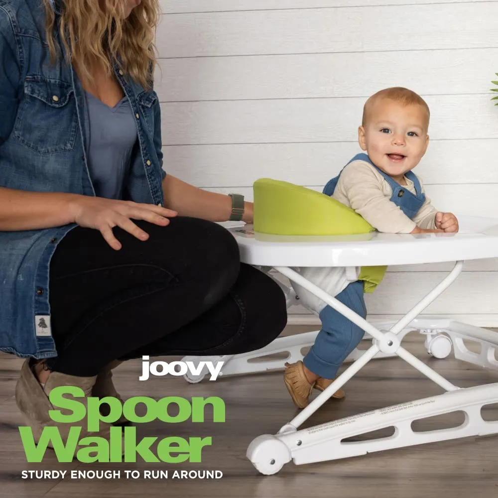 Joovy Spoon Baby Walker & Activity Center Featuring Three Adjustable Heights, Extra-Large Tray, and 30 lb Weight Capacity - JPMA Safety Certified, Greenie